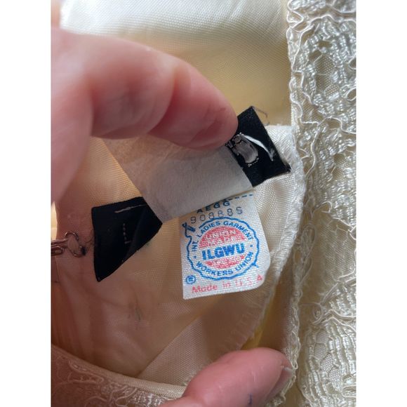 Vintage Lace Cocktail Dress Plunging V Back Union Tag -Late Edition Size 6 Ivory - Picture 5 of 6